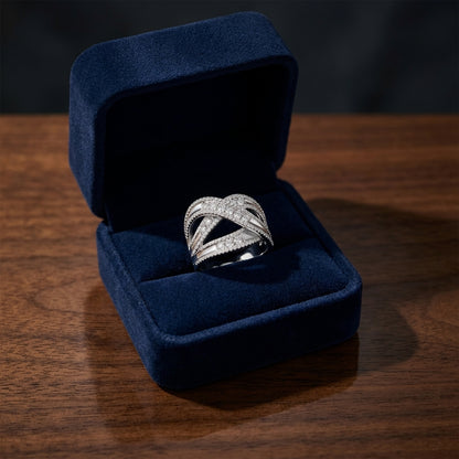 Diamond Pave Crossover Ring In 14k White Gold — gift presentation