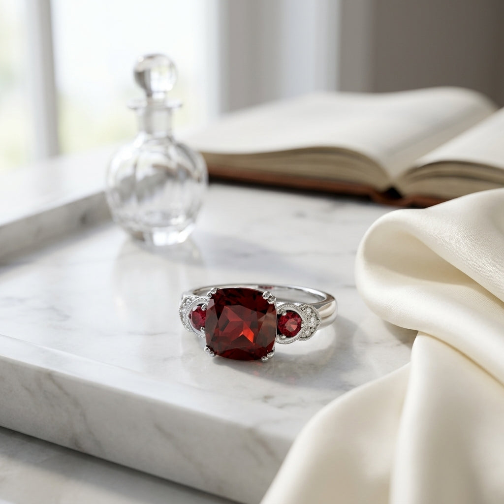 Rhodolite Garnet And Diamond Ring In 14k White Gold — atelier still life