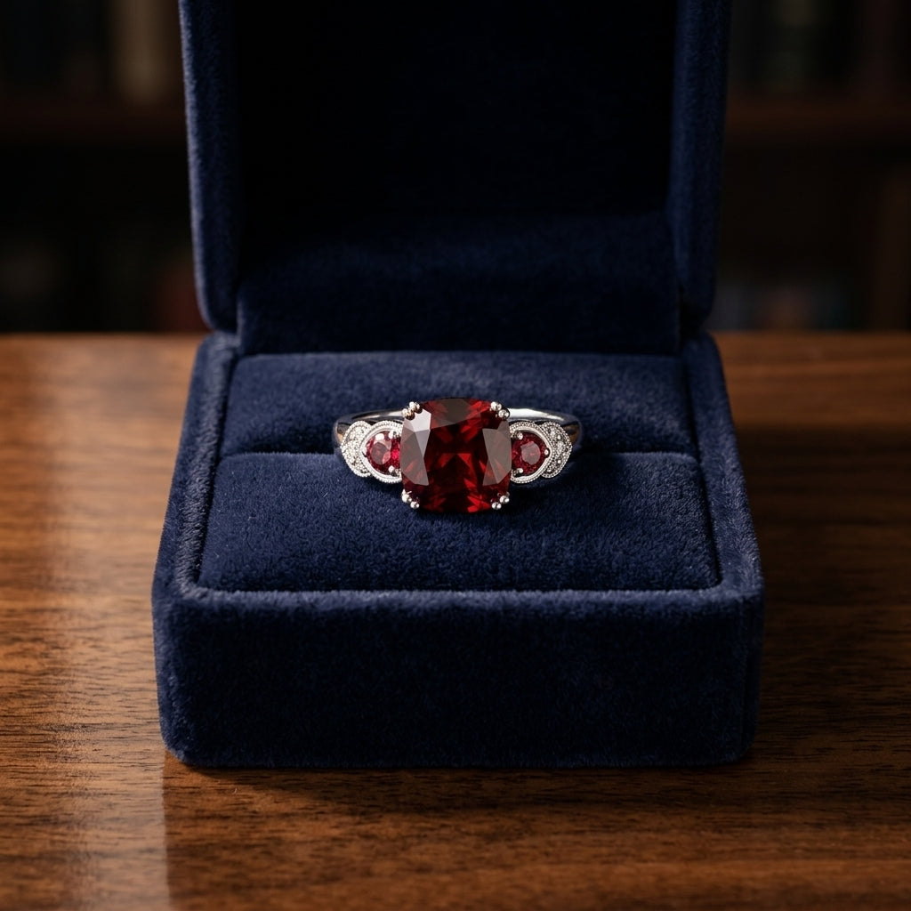 Rhodolite Garnet And Diamond Ring In 14k White Gold — gift presentation