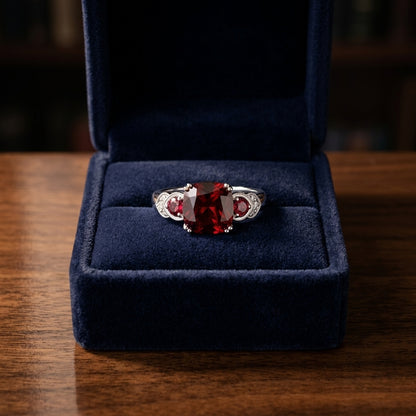 Rhodolite Garnet And Diamond Ring In 14k White Gold — gift presentation