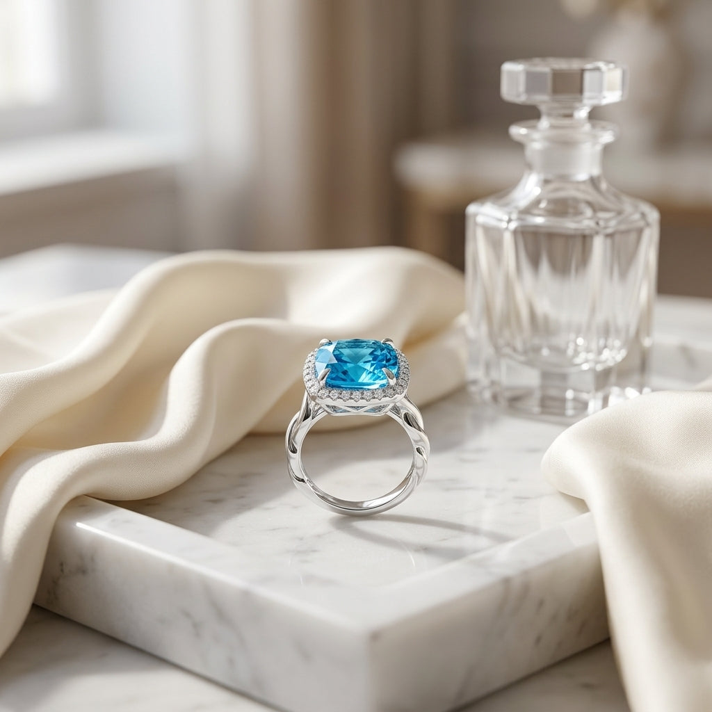 Blue Topaz And Diamond Twist Ring In 14k White Gold — atelier still life