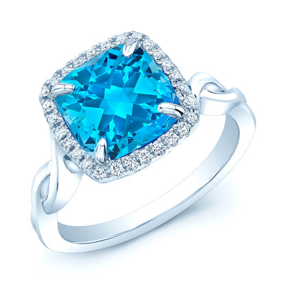 Blue Topaz And Diamond Twist Ring In 14k White Gold