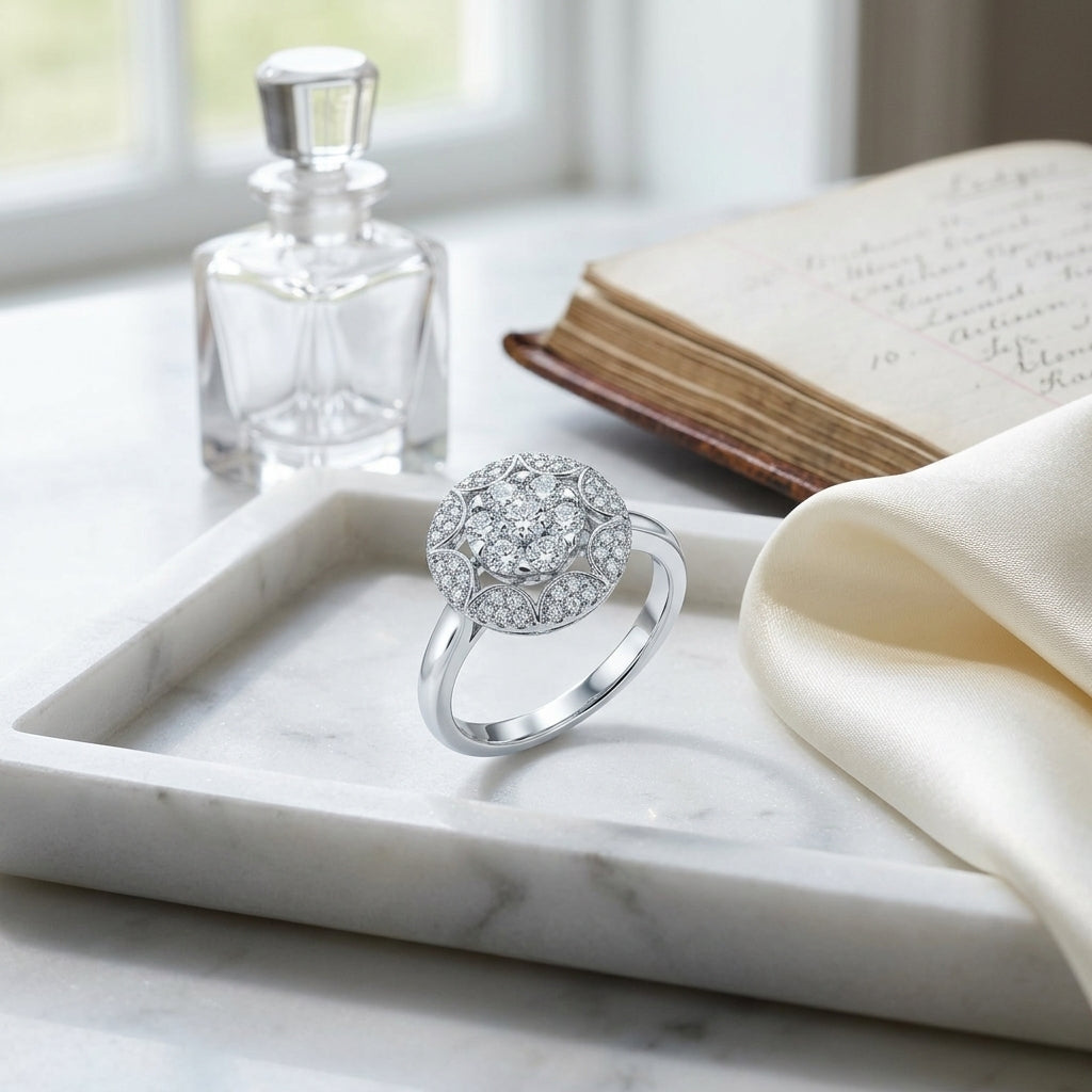 Diamond Art Deco Round Ring In 14k White Gold — atelier still life
