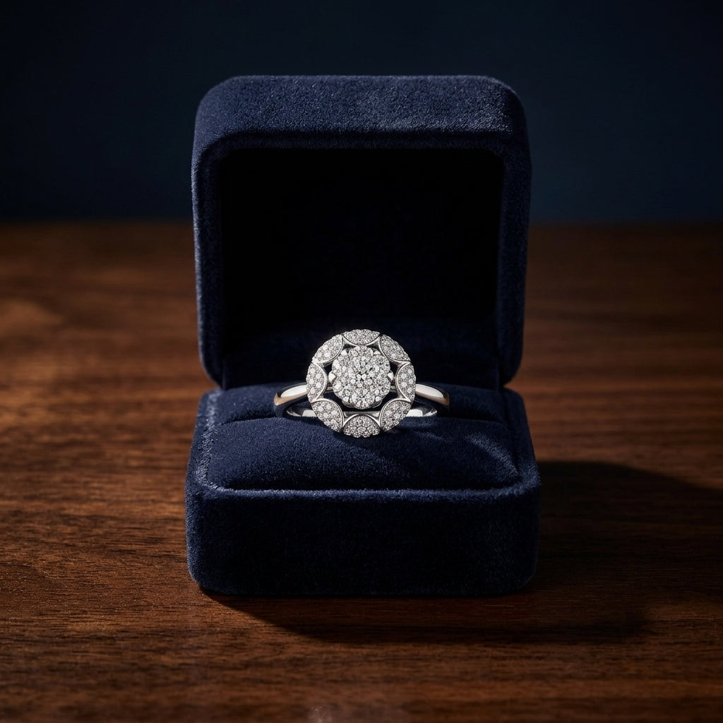 Diamond Art Deco Round Ring In 14k White Gold — gift presentation