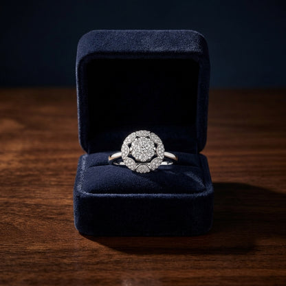 Diamond Art Deco Round Ring In 14k White Gold — gift presentation