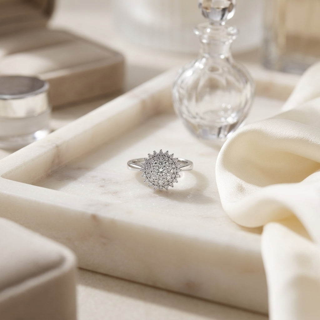 Diamond Cluster Starburst Ring In 14k White Gold — atelier still life