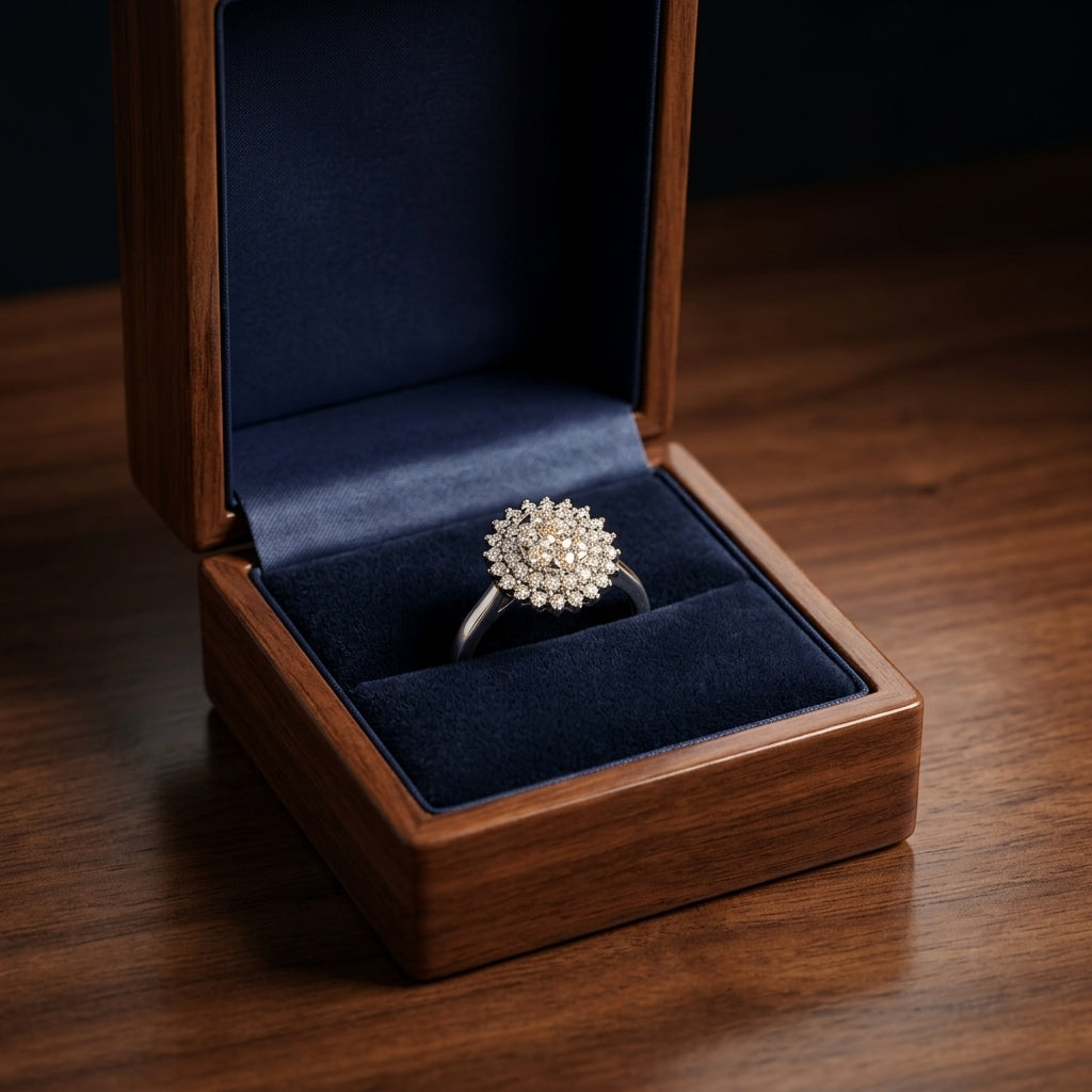 Diamond Cluster Starburst Ring In 14k White Gold — gift presentation