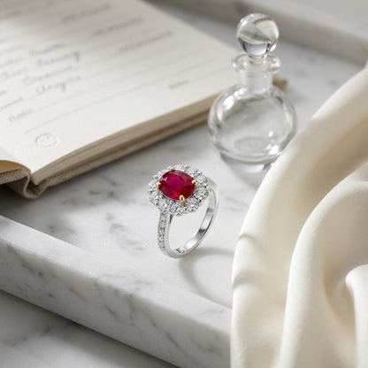Oval Sapphire And Diamond Princess Di Ring In 14k White Gold (8x6mm) — atelier still life
