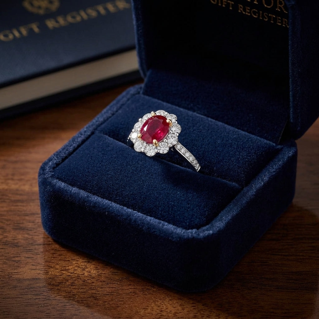 Oval Sapphire And Diamond Princess Di Ring In 14k White Gold (8x6mm) — gift presentation