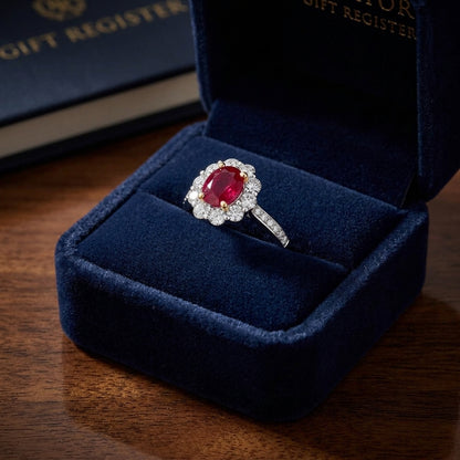 Oval Sapphire And Diamond Princess Di Ring In 14k White Gold (8x6mm) — gift presentation