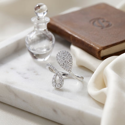 Diamond Tear Drop Wrap Ring In 14k White Gold — atelier still life
