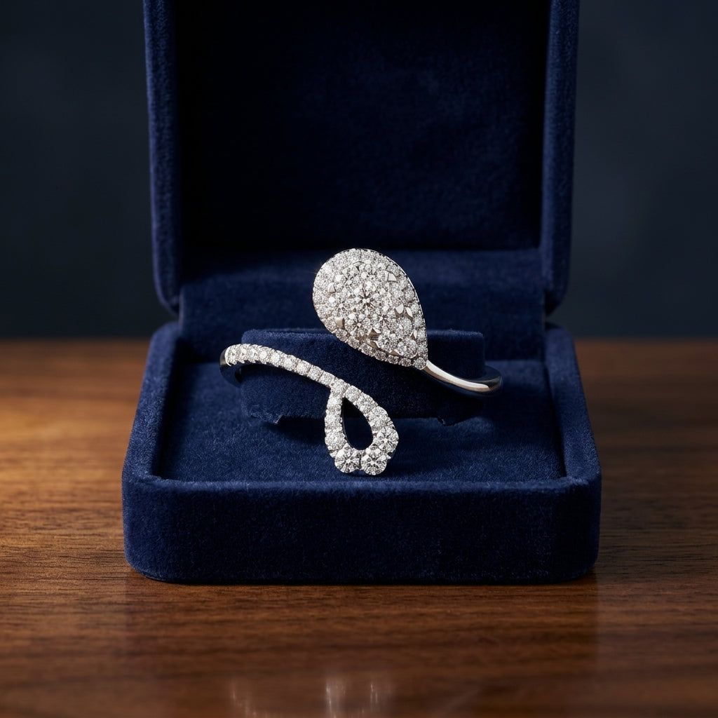 Diamond Tear Drop Wrap Ring In 14k White Gold — gift presentation