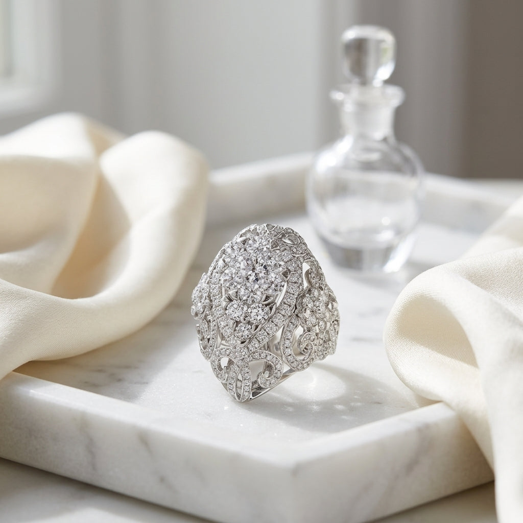 Diamond Cluster Cocktail Ring In 14k White Gold — atelier still life