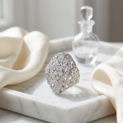 Diamond Cluster Cocktail Ring In 14k White Gold — atelier still life