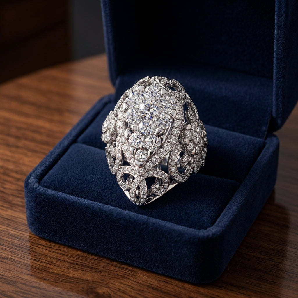 Diamond Cluster Cocktail Ring In 14k White Gold — gift presentation