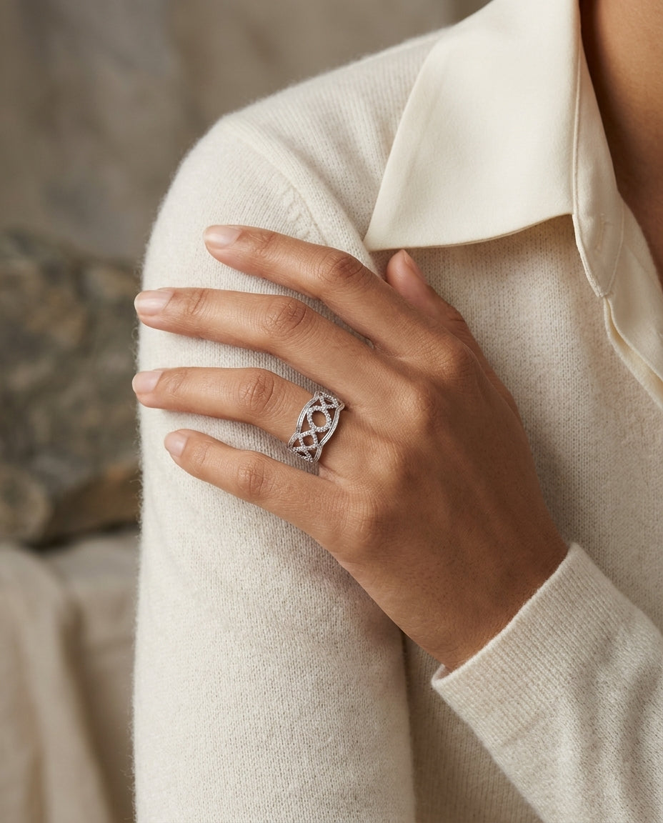 Delicate Diamond Ring In 14k White Gold — editorial close-up