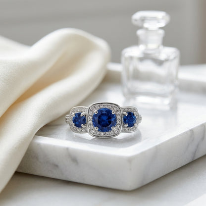 Blue Sapphire And Diamond Ring In 14k White Gold (6mm) — atelier still life