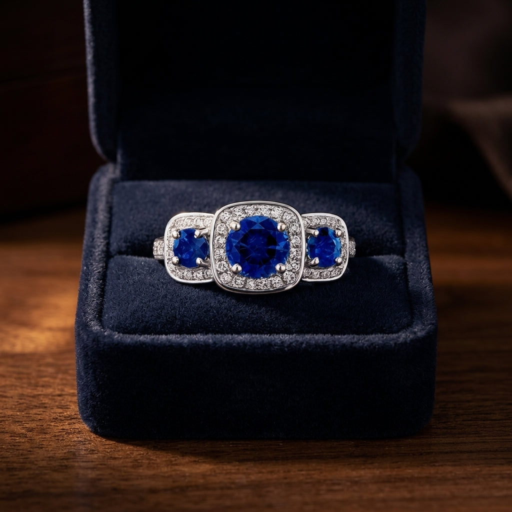 Blue Sapphire And Diamond Ring In 14k White Gold (6mm) — gift presentation