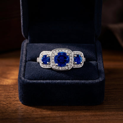 Blue Sapphire And Diamond Ring In 14k White Gold (6mm) — gift presentation