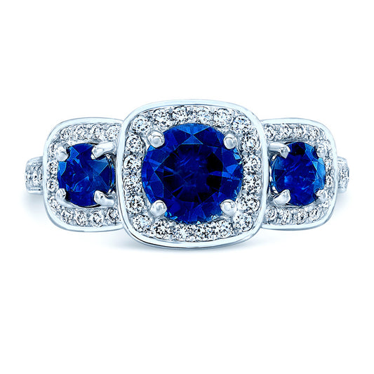 Blue Sapphire And Diamond Ring In 14k White Gold (6mm)