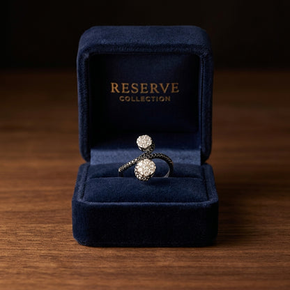 Black And White Diamond Cluster Wave Ring In 14k White Gold (si) — gift presentation