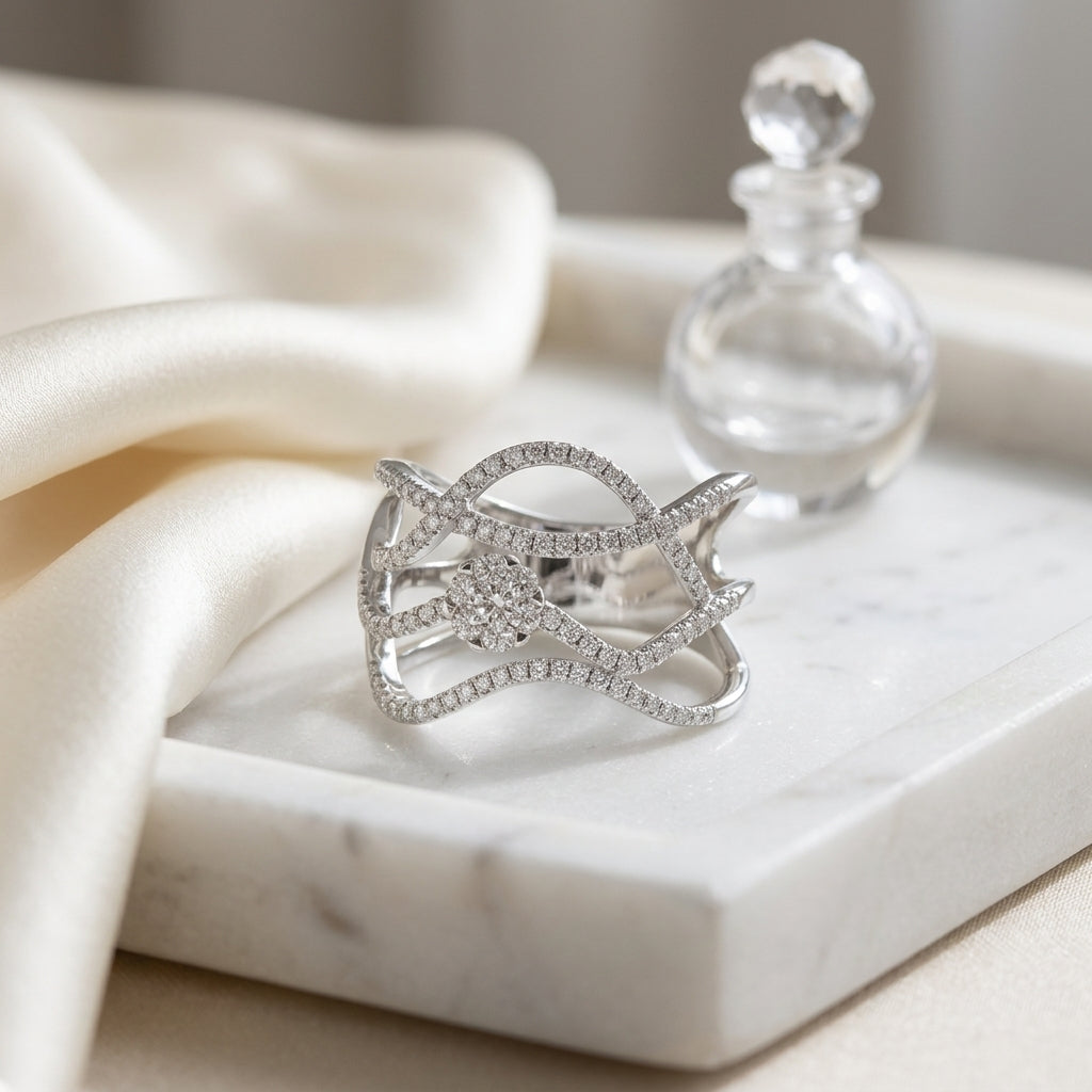 Twisting Diamond Ring Hand Ring In 14k White Gold — atelier still life