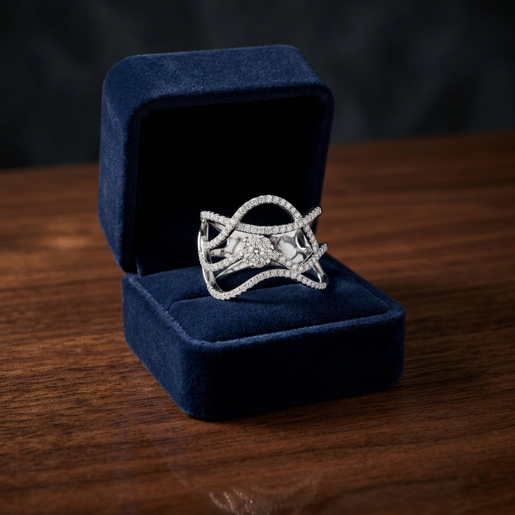Twisting Diamond Ring Hand Ring In 14k White Gold — gift presentation