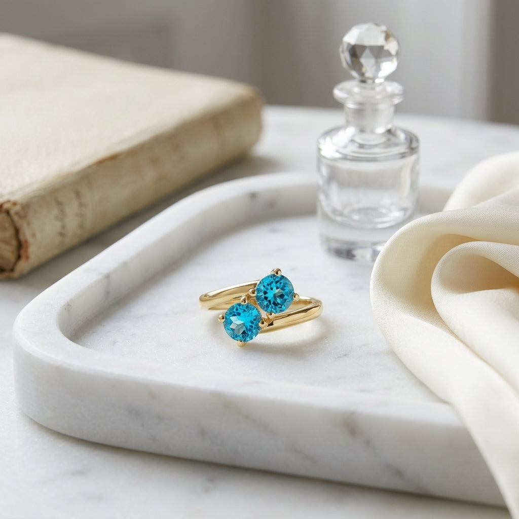 Swiss Blue Topaz Duo Ring In 14k White Gold — atelier still life