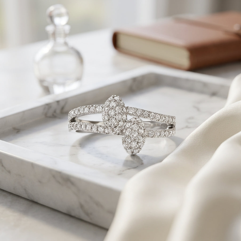 Diamond Oval Puff Pave' Ring In 14k White Gold — atelier still life