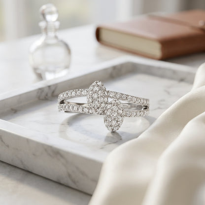 Diamond Oval Puff Pave' Ring In 14k White Gold — atelier still life