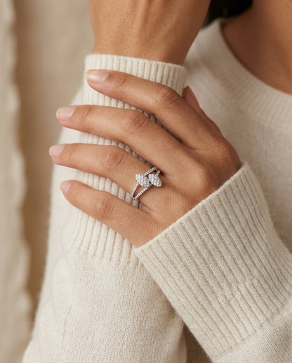 Diamond Oval Puff Pave' Ring In 14k White Gold — editorial close-up