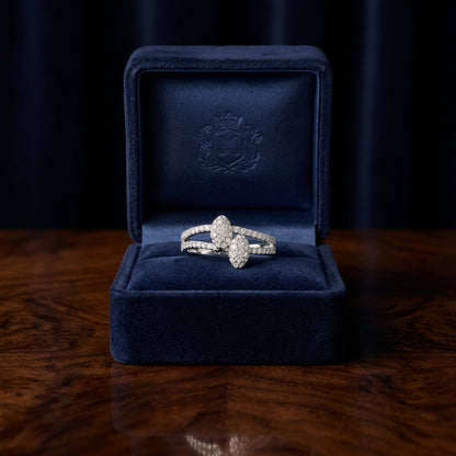 Diamond Oval Puff Pave' Ring In 14k White Gold — gift presentation