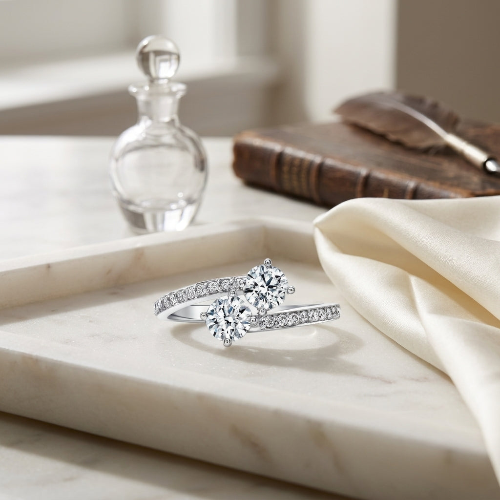 2 Stone Diamond Bypass Ring In 14k White Gold (1 Ct. Tw.) — atelier still life
