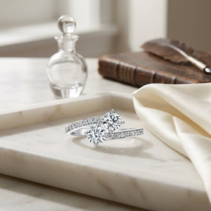 2 Stone Diamond Bypass Ring In 14k White Gold (1 Ct. Tw.) — atelier still life