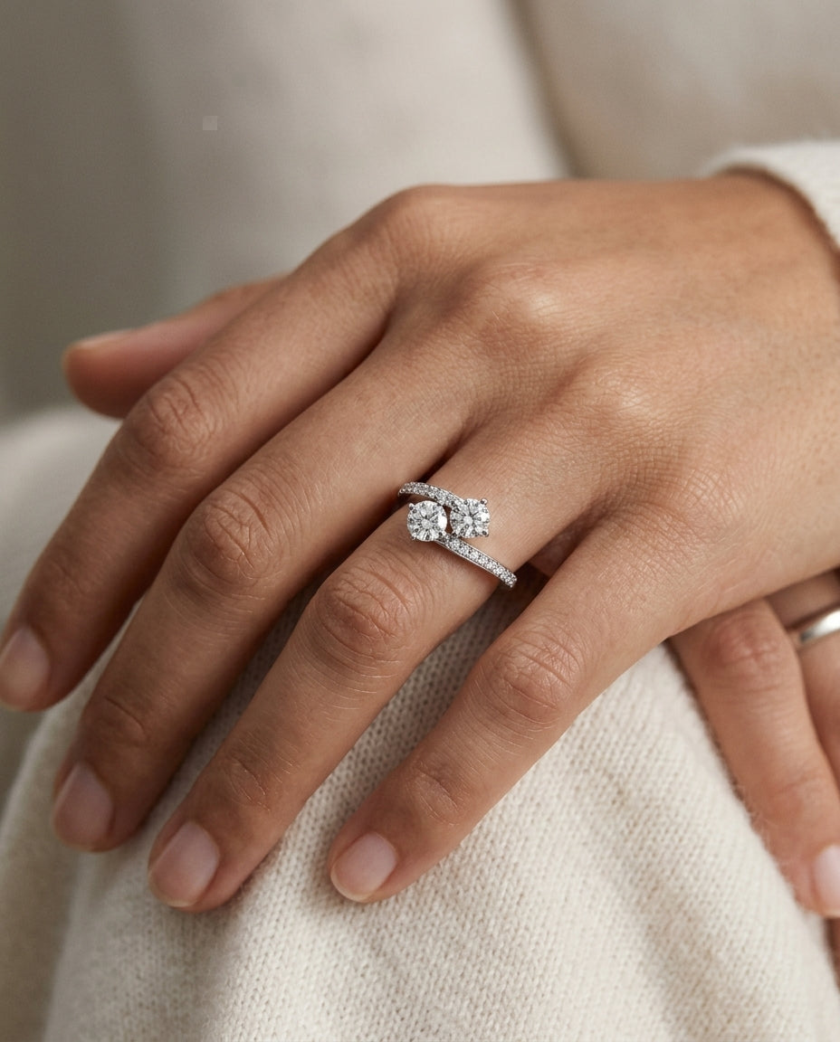 2 Stone Diamond Bypass Ring In 14k White Gold (1 Ct. Tw.) — editorial close-up