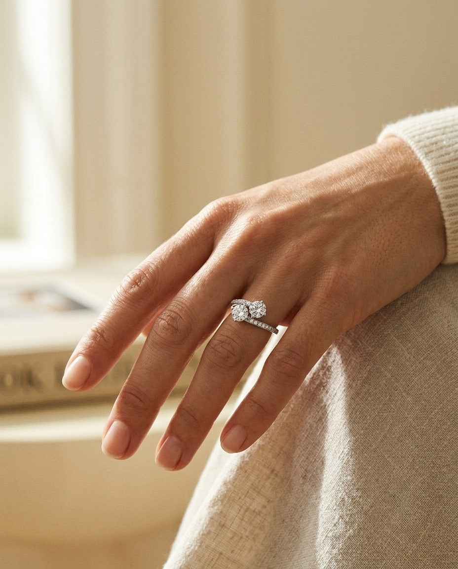 2 Stone Diamond Bypass Ring in 14k White Gold (1 Ct. Tw.) — portrait close