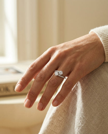 2 Stone Diamond Bypass Ring in 14k White Gold (1 Ct. Tw.) — portrait close