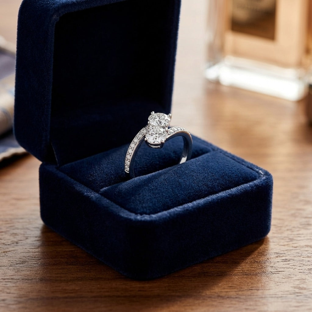 2 Stone Diamond Bypass Ring in 14k White Gold (1 Ct. Tw.) — velvet box