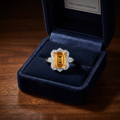 Citrine Emerald Cut And Diamond Ring In 14k White Gold (1/5 Ct.tw.) — gift presentation