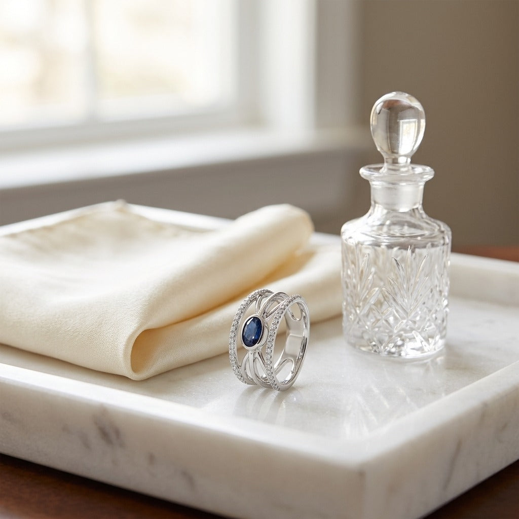 Sapphire And Diamond Open Work Ring In 14k White Gold (1/4 Ct.tw.) — marble silk