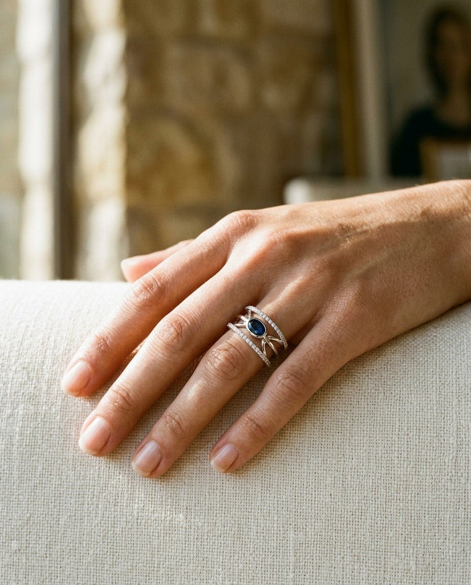 Sapphire And Diamond Open Work Ring In 14k White Gold (1/4 Ct.tw.) — portrait close