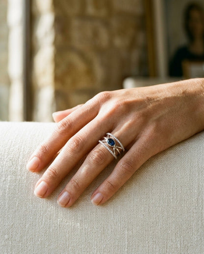 Sapphire And Diamond Open Work Ring In 14k White Gold (1/4 Ct.tw.) — portrait close