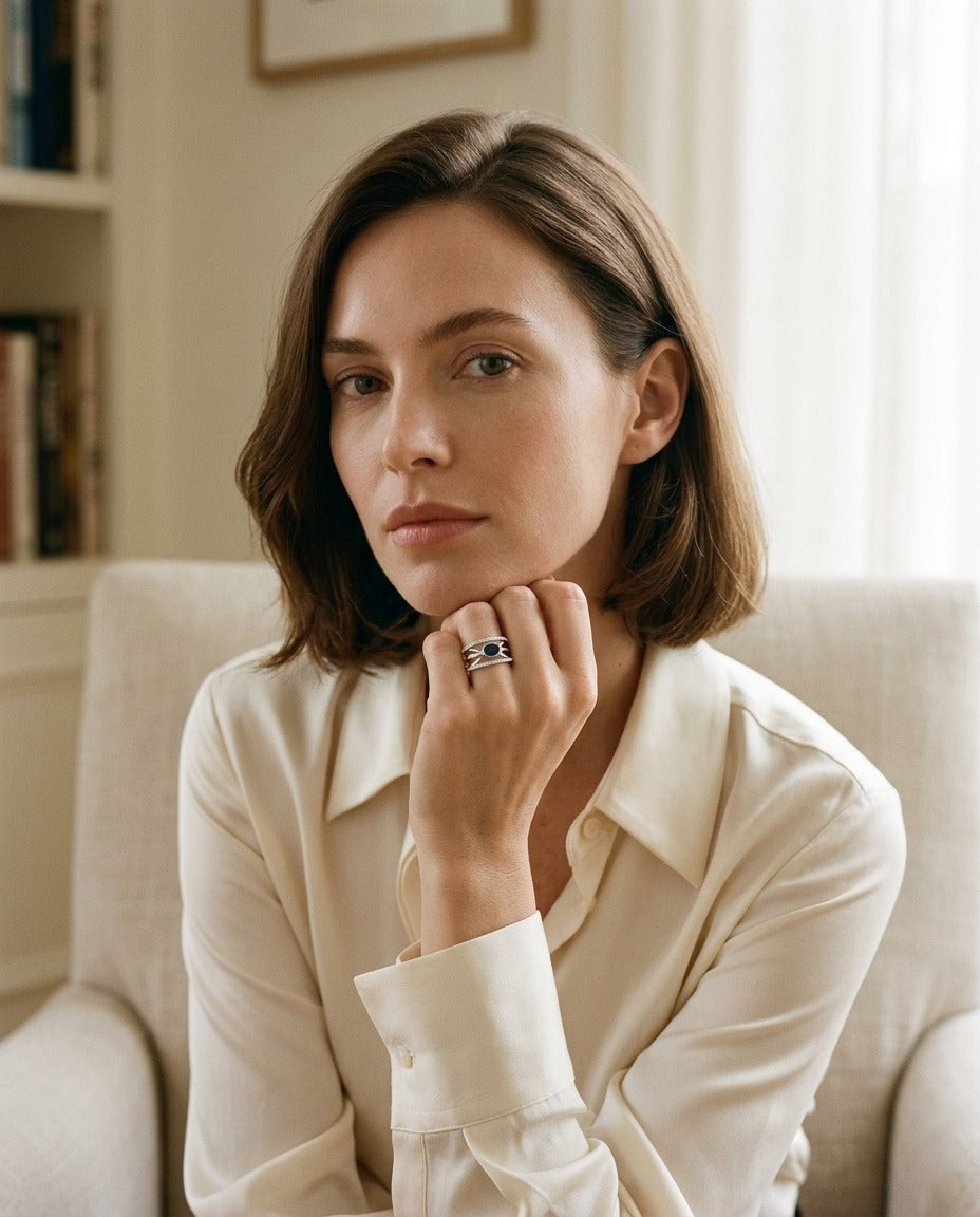 Sapphire And Diamond Open Work Ring In 14k White Gold (1/4 Ct.tw.) — portrait full