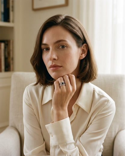 Sapphire And Diamond Open Work Ring In 14k White Gold (1/4 Ct.tw.) — portrait full
