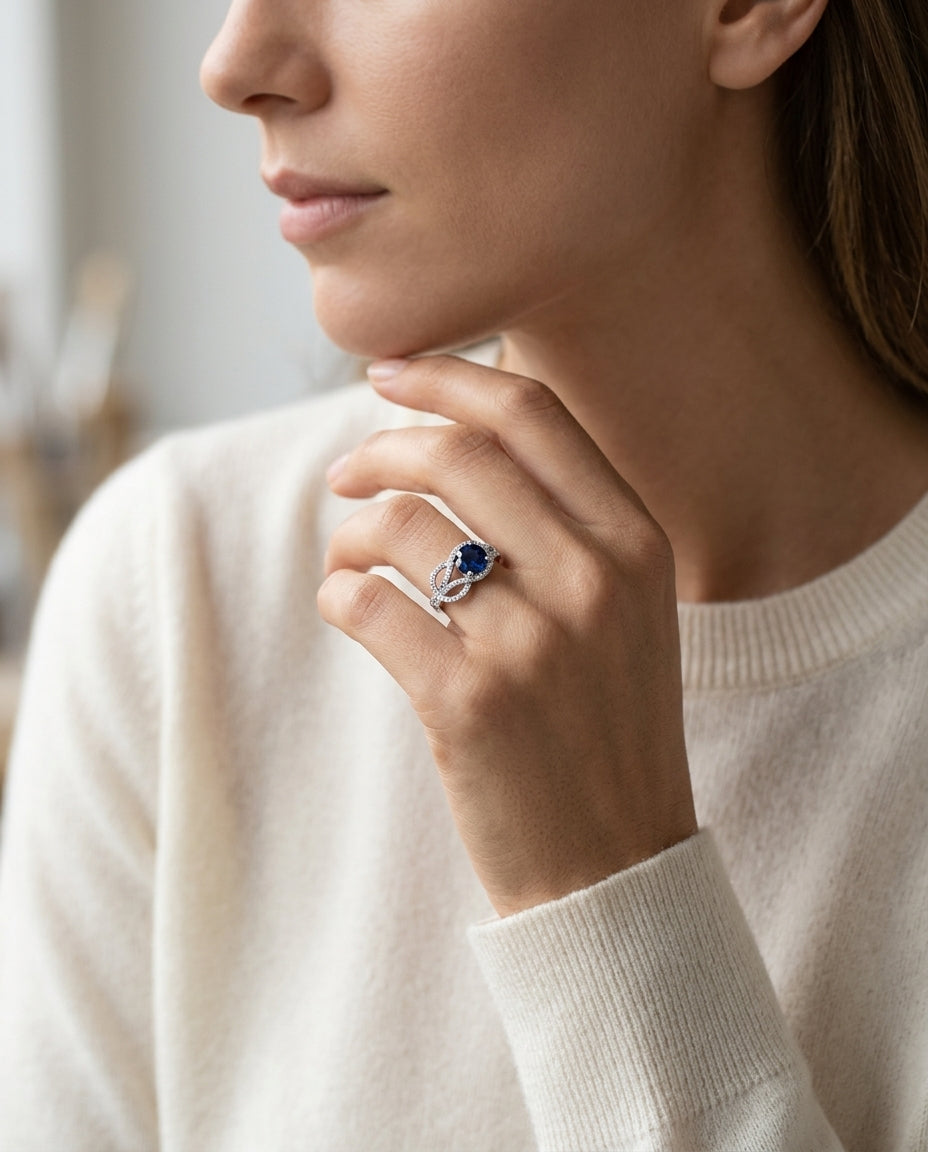 Diamond Belt Buckle Ring In 14k White Gold (1-1/3 Ct.tw.) — editorial close-up