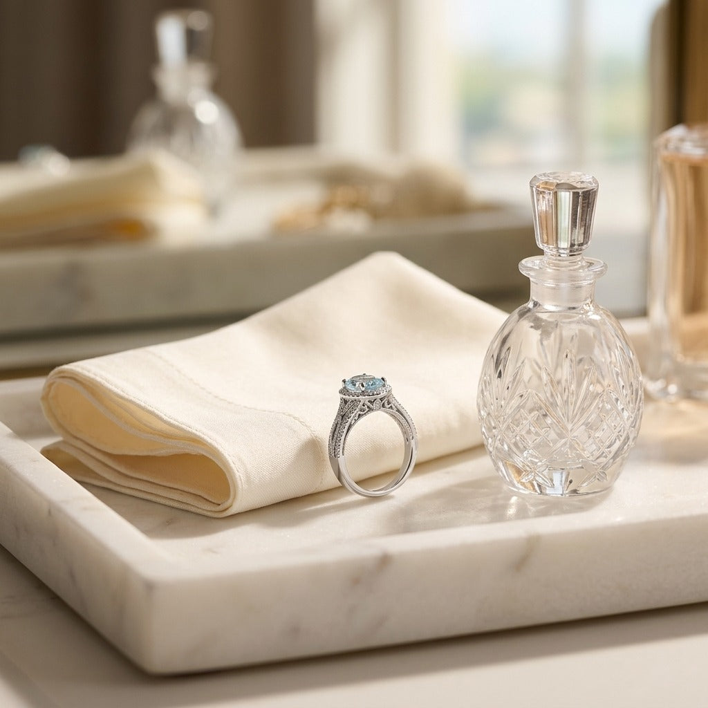 Aquamarine Oval and Diamond Ring 14k White Gold — marble silk