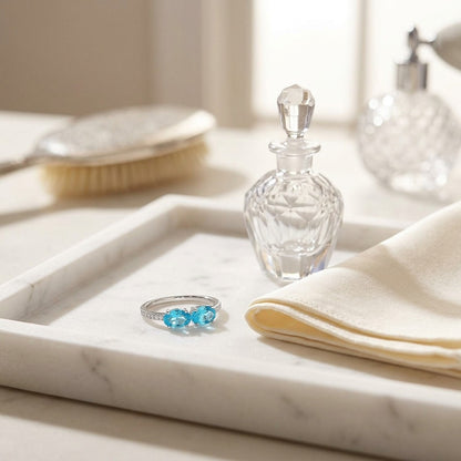 Blue Topaz Duet and Pave Diamond Shank in 14k White Gold — marble silk