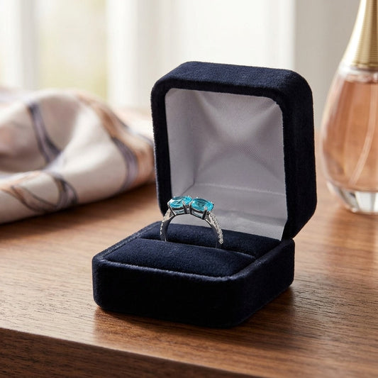 Blue Topaz Duet and Pave Diamond Shank in 14k White Gold — velvet box