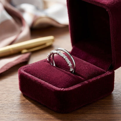 Diamond Round and Baguette Channel Open Band in 14k White Gold — velvet box