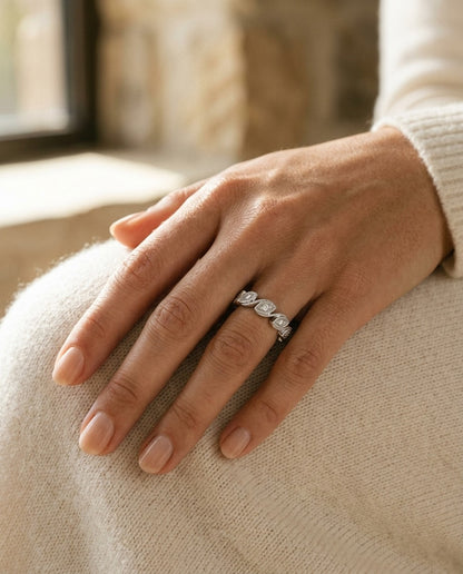 Diamond Leaf Band in 14k White Gold — portrait close